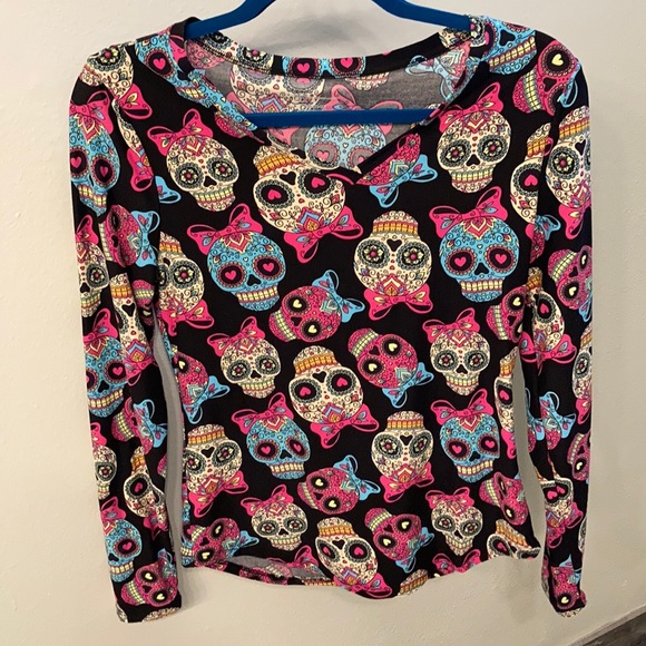 NoBoundaries fitted Dia de los Muertos skull top L - Picture 6 of 6